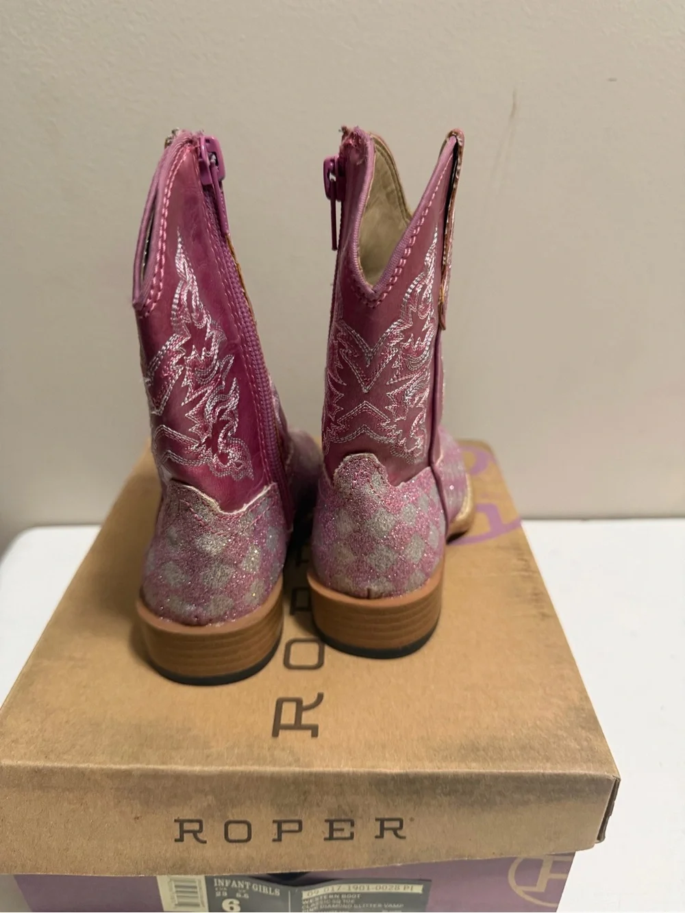 Roper Girls Pink Silver Glitter Western Cowboy Boots Toddler Size 6